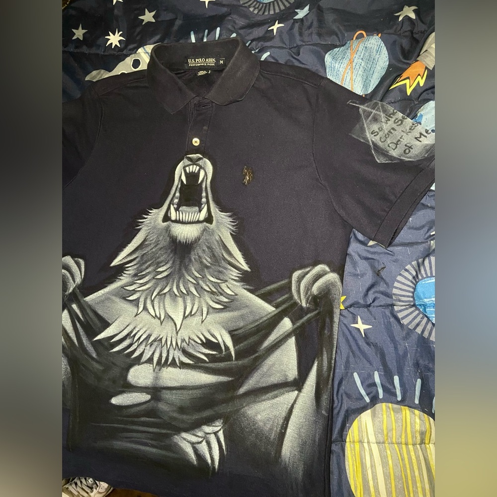 Wolf ripping off shirt meme polo